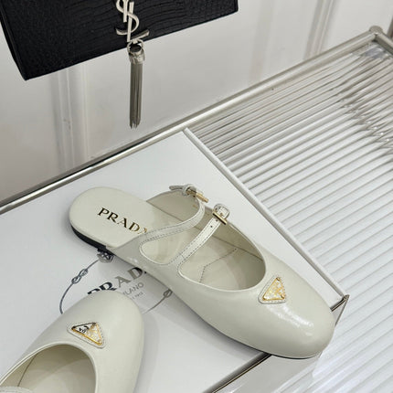 PRADA 25S DUAL MARY JANE BALLERINA MULES IN IVORY CALFSKIN
