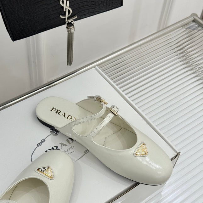 PRADA 25S DUAL MARY JANE BALLERINA MULES IN IVORY CALFSKIN
