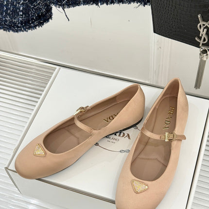 PRADA 25S BALLERINAS IN NUDE SATIN