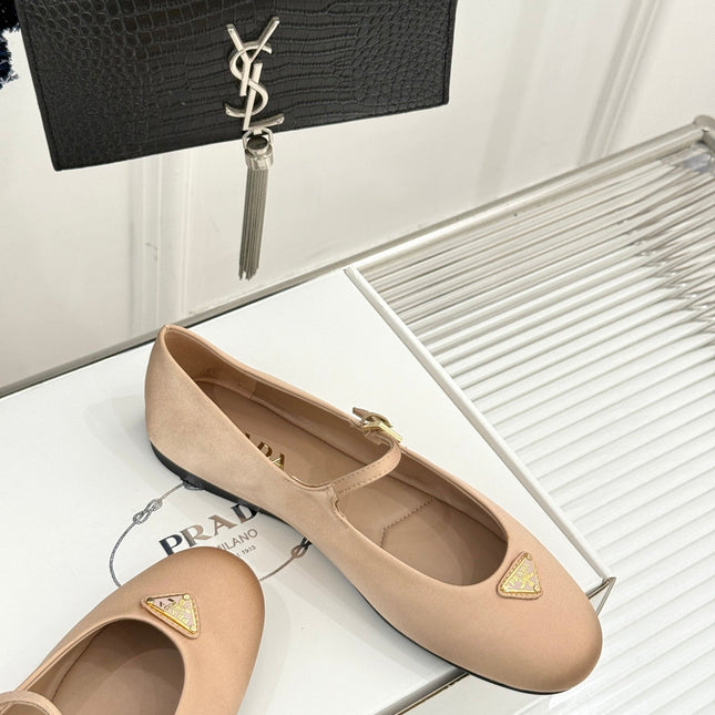PRADA 25S BALLERINAS IN NUDE SATIN