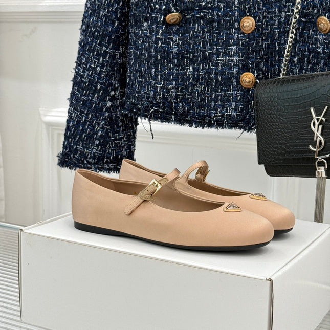 PRADA 25S BALLERINAS IN NUDE SATIN