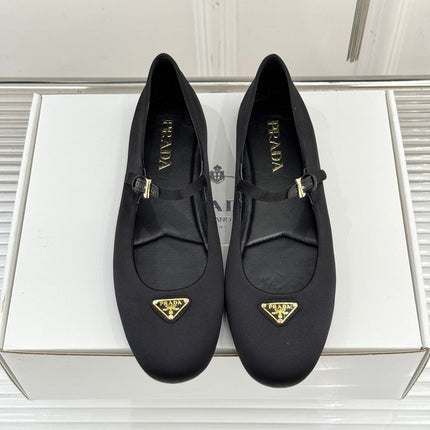 PRADA 25S BALLERINAS IN BLACK SATIN