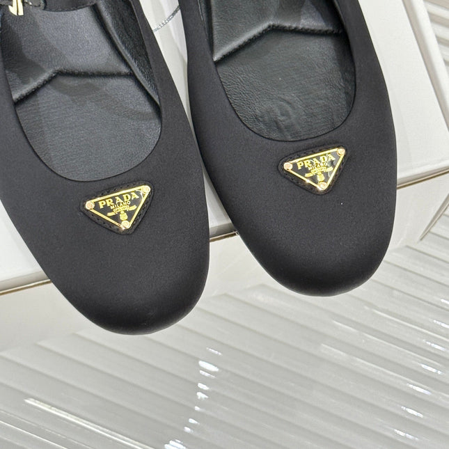 PRADA 25S BALLERINAS IN BLACK SATIN