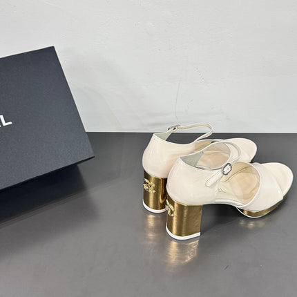 BLOCK HEEL SANDALS WHITE SHEEPSKIN