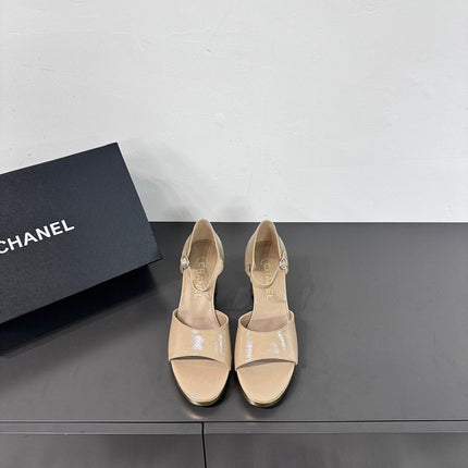 BLOCK HEEL SANDALS BEIGE SHEEPSKIN