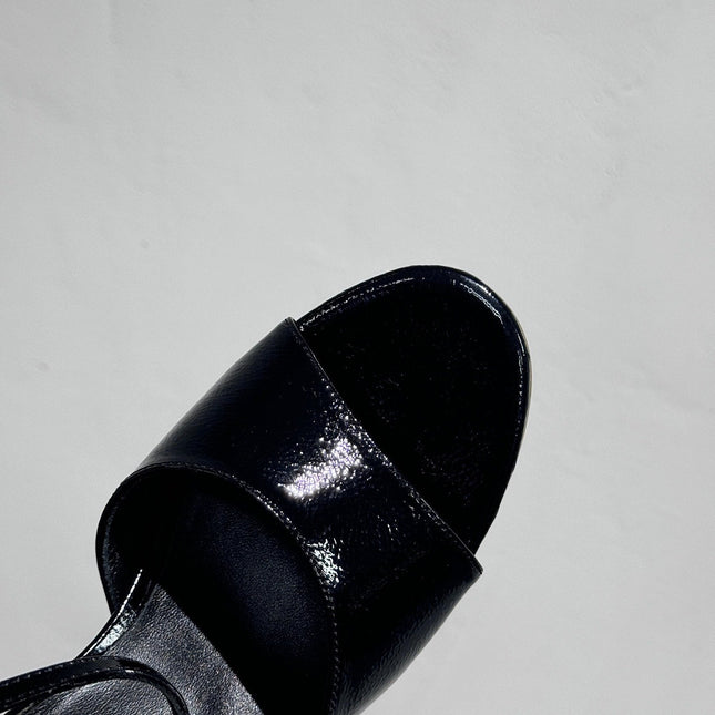 BLOCK HEEL SANDALS BLACK SHEEPSKIN
