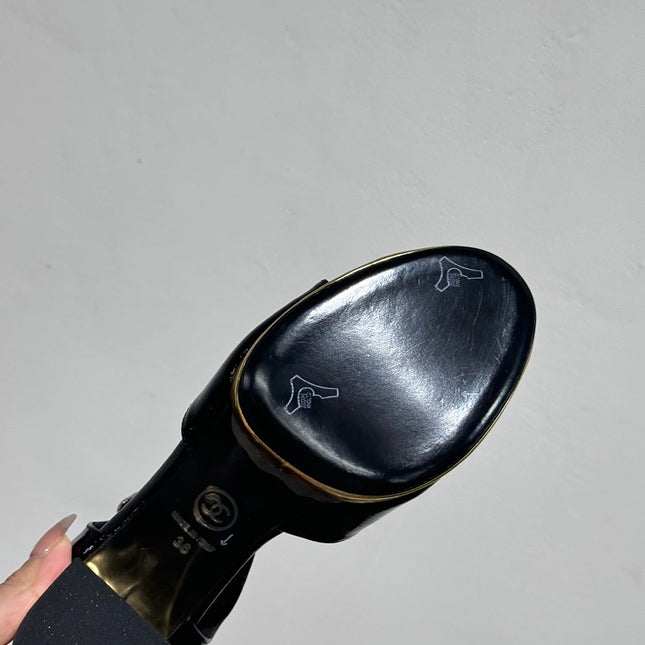 BLOCK HEEL SANDALS BLACK SHEEPSKIN