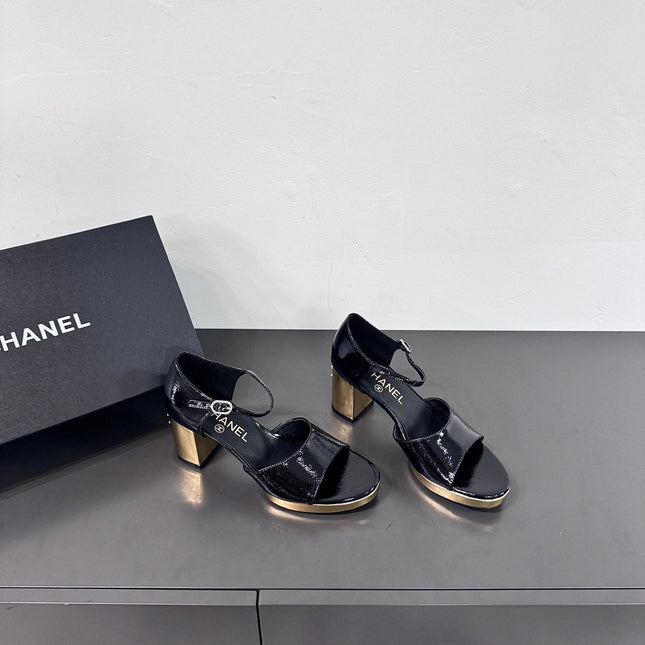 BLOCK HEEL SANDALS BLACK SHEEPSKIN