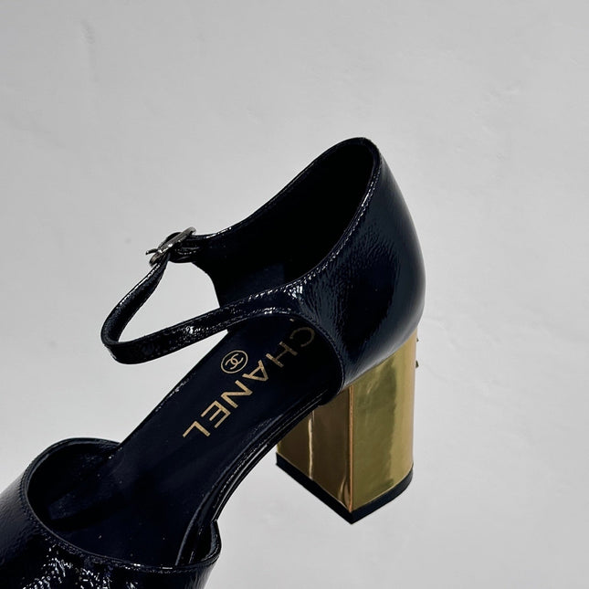 BLOCK HEEL SANDALS BLACK SHEEPSKIN