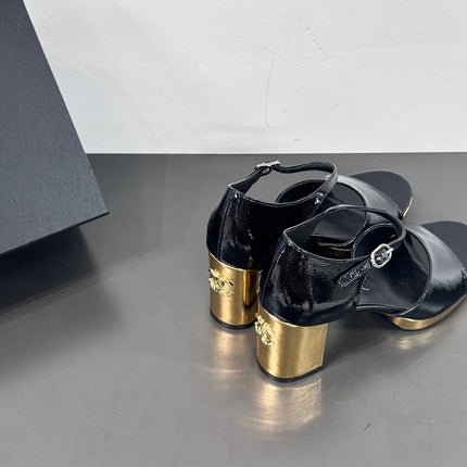 BLOCK HEEL SANDALS BLACK SHEEPSKIN