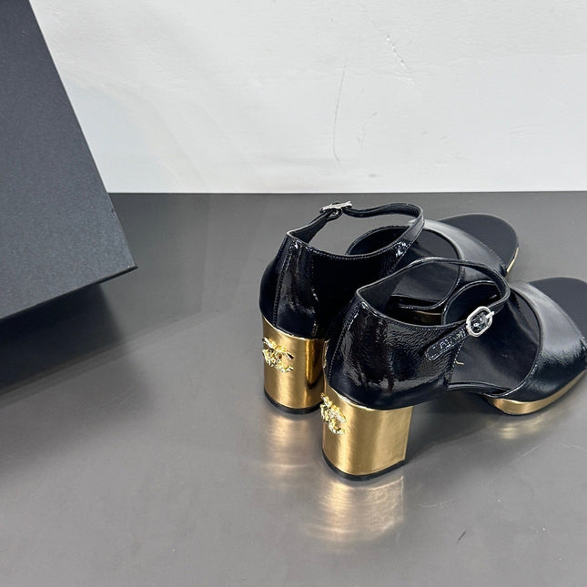 BLOCK HEEL SANDALS BLACK SHEEPSKIN