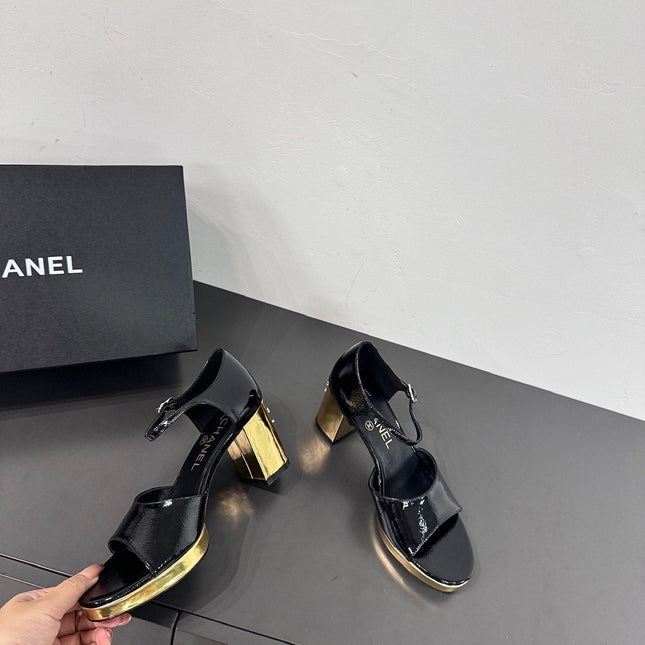 BLOCK HEEL SANDALS BLACK SHEEPSKIN