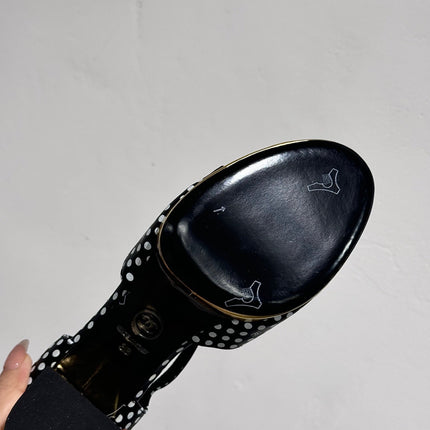 BLOCK HEEL SANDALS BLACK POLKA DOT SHEEPSKIN