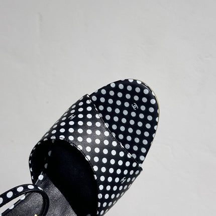 BLOCK HEEL SANDALS BLACK POLKA DOT SHEEPSKIN