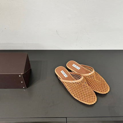 ALAIA FLAT MULES IN COPPER BROWN MESH FISHNET