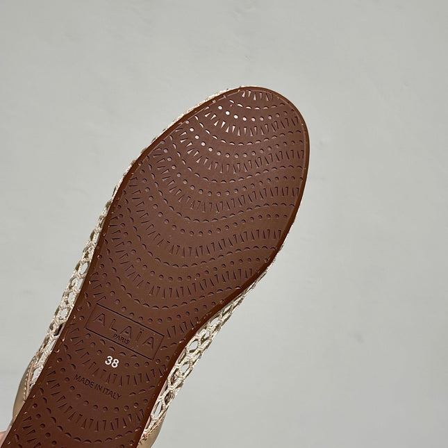 ALAIA FLAT MULES IN BEIGE MESH FISHNET