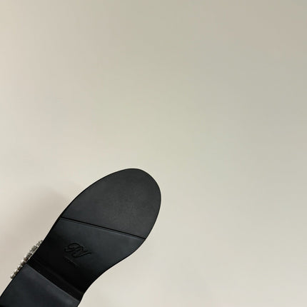 VIV' RANGERS CHELSEA ANKLE BOOTS IN BLACK CALFSKIN WITH SILVER CRYSTAL BUCKLE