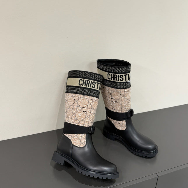 D-MAJOR BOOT TAUPE AND BLACK TECHNICAL FABRIC AND BLACK CALFSKIN