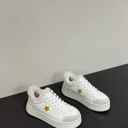 YELLOW STAR SNEAKER WHITE CALFSKIN AND SUEDE CALFSKIN WITH SHEARLING LINING