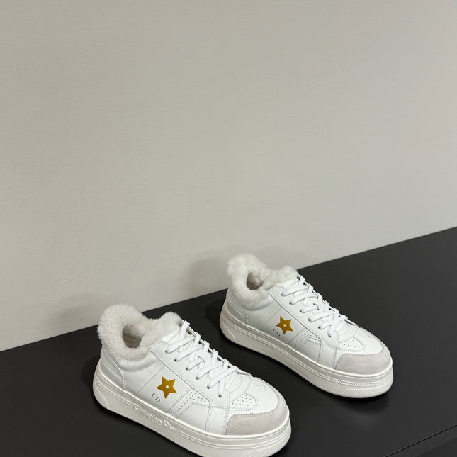 YELLOW STAR SNEAKER WHITE CALFSKIN AND SUEDE CALFSKIN WITH SHEARLING LINING