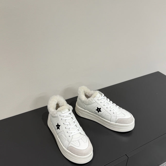 BLACK STAR SNEAKER WHITE CALFSKIN AND SUEDE CALFSKIN WITH SHEARLING LINING