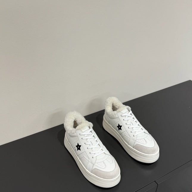 BLACK STAR SNEAKER WHITE CALFSKIN AND SUEDE CALFSKIN WITH SHEARLING LINING