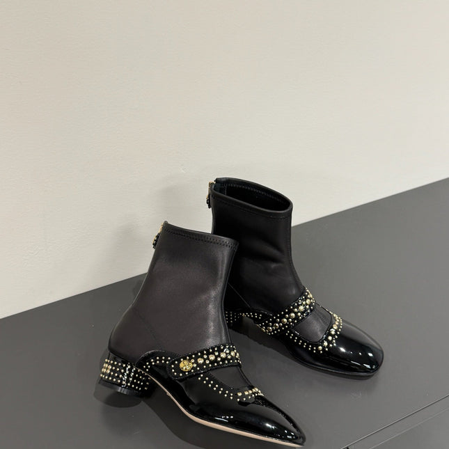 BELLE-D HEELED ANKLE BOOT BLACK PATENT CALFSKIN