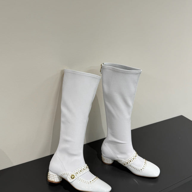 BELLE-D HEELED BOOT WHITE PATENT CALFSKIN