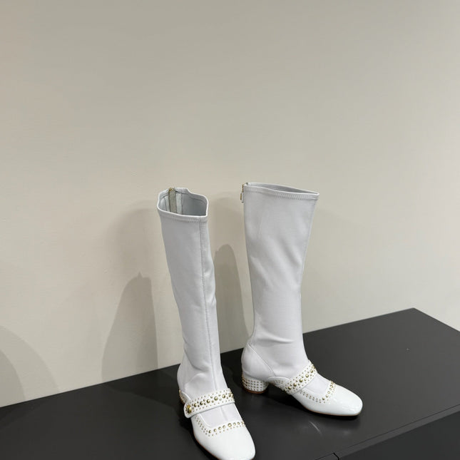 BELLE-D HEELED BOOT WHITE PATENT CALFSKIN