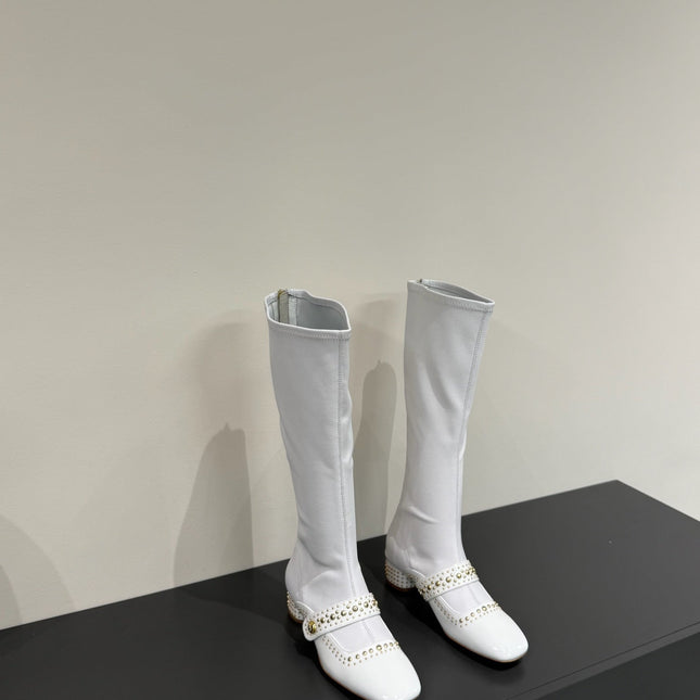 BELLE-D HEELED BOOT WHITE PATENT CALFSKIN