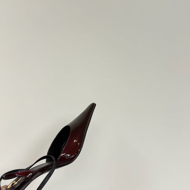 AIMÉE SLINGBACK PUMPS IN WINE RED GLOSSY LAMBSKIN