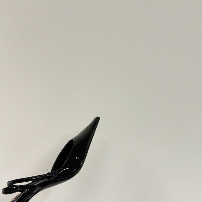AIMÉE SLINGBACK PUMPS IN BLACK GLOSSY LAMBSKIN