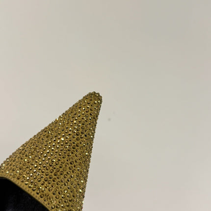 HIGH SLINGBACKS POINTED-TOE IN METALLIC GOLD LAMBSKIN WITH CRYSTALS