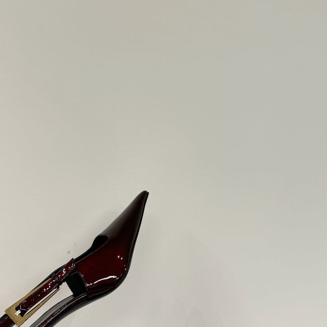 LEE SLINGBACK MID PUMPS IN WINE RED SHINY CALFSKIN
