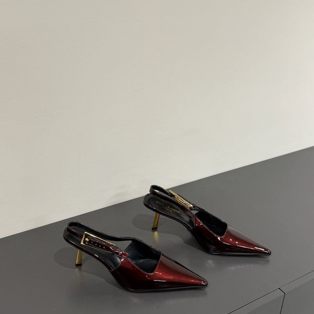 LEE SLINGBACK MID PUMPS IN WINE RED SHINY CALFSKIN