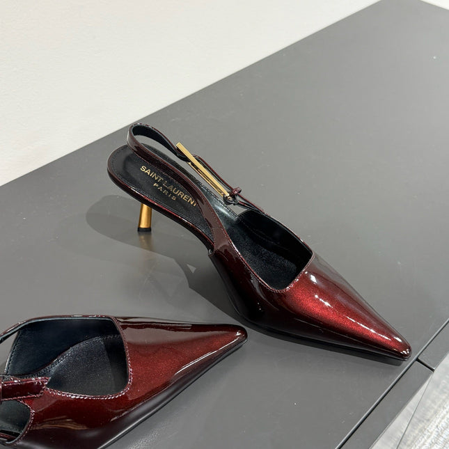 LEE SLINGBACK PUMPS 75 MM IN BURGUNDY RED PATENT CALFSKIN