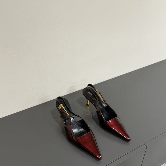 LEE SLINGBACK PUMPS 75 MM IN BURGUNDY RED PATENT CALFSKIN