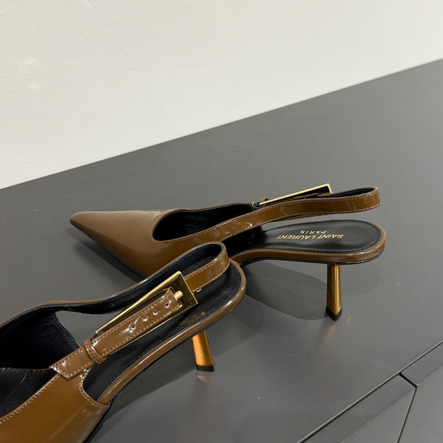 LEE SLINGBACK PUMPS 75 MM IN COFFEE BROWN PATENT CALFSKIN