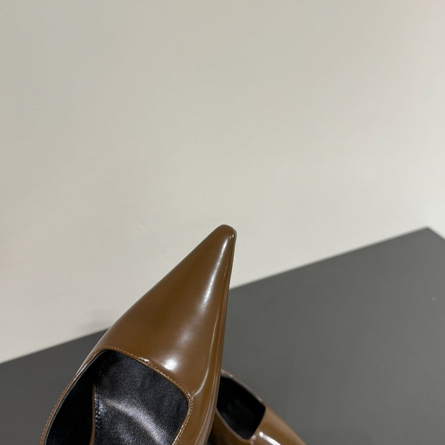 LEE SLINGBACK PUMPS 75 MM IN COFFEE BROWN PATENT CALFSKIN