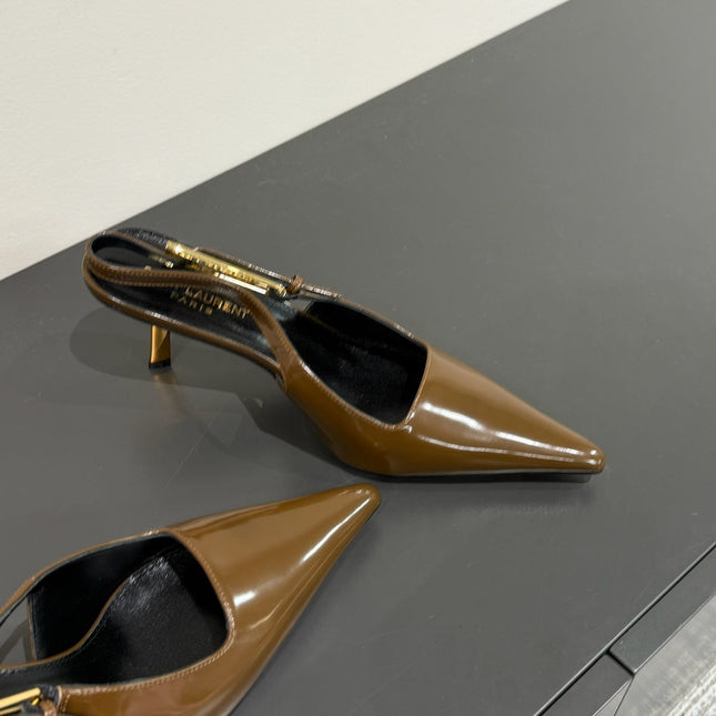 LEE SLINGBACK PUMPS 75 MM IN COFFEE BROWN PATENT CALFSKIN