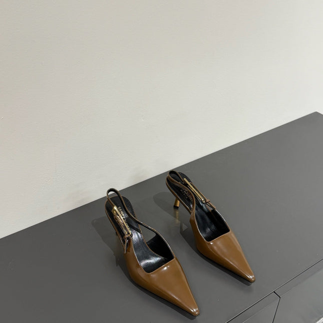 LEE SLINGBACK PUMPS 75 MM IN COFFEE BROWN PATENT CALFSKIN