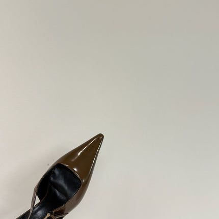LEE SLINGBACK PUMPS 75 MM IN COFFEE BROWN PATENT CALFSKIN
