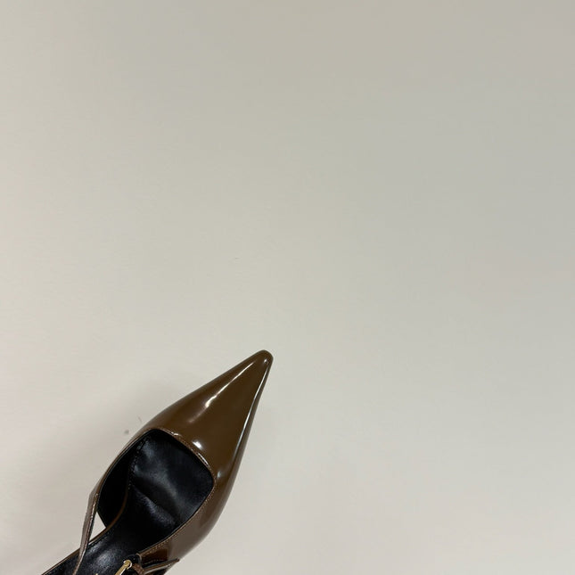 LEE SLINGBACK PUMPS 75 MM IN COFFEE BROWN PATENT CALFSKIN