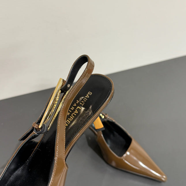 LEE SLINGBACK PUMPS 75 MM IN COFFEE BROWN PATENT CALFSKIN