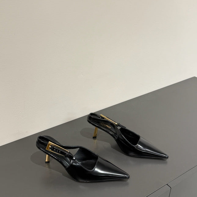 LEE SLINGBACK MID PUMPS IN BLACK SHINY CALFSKIN