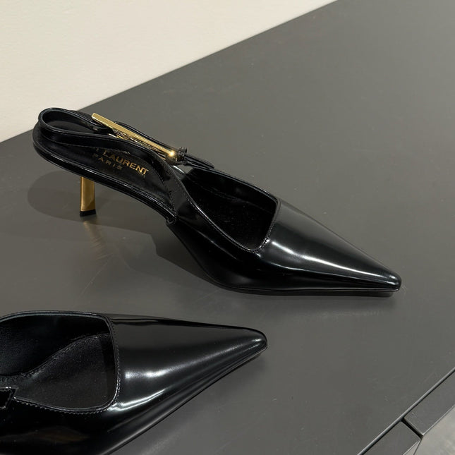 LEE SLINGBACK MID PUMPS IN BLACK SHINY CALFSKIN