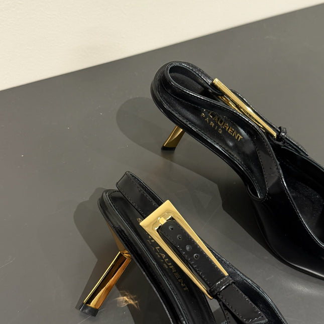 LEE SLINGBACK MID PUMPS IN BLACK SHINY CALFSKIN
