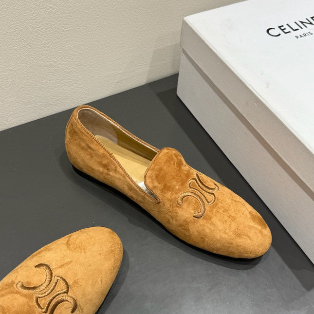 LOAFERS IN PEANUT BROWN SUEDE EMBROIDERED LOGO