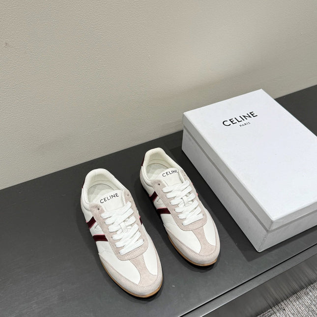 JOGGER LOW LACE-UP SNEAKER IN CALFSKIN & SUEDE WHITE/BEIGE/RED