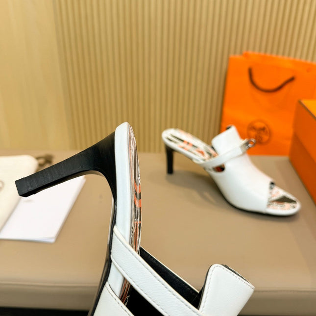 HEDEN MULE 80 WHITE CALFSKIN WITH PATTERN